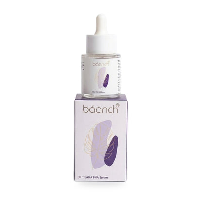 Baanch AHA BHA Serum 30 ml dropper bottle on its box on a white background