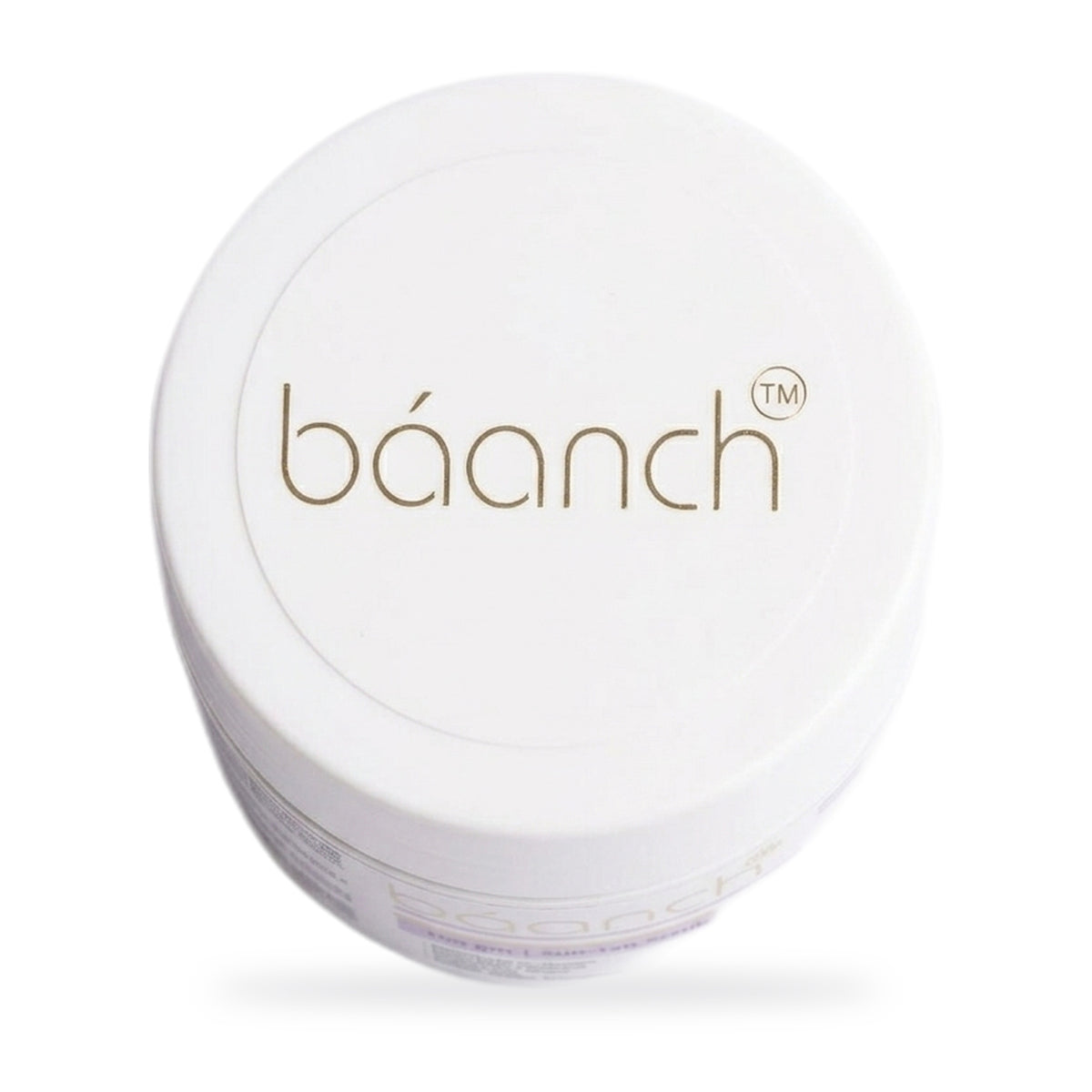 Baanch Sun-Tan Scrub 100 gm jar seen from above, white lid with the baanch logo